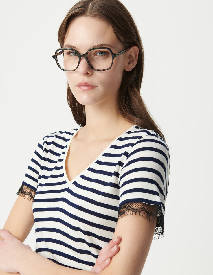Women's short-sleeved lace sailor T-shirt-4