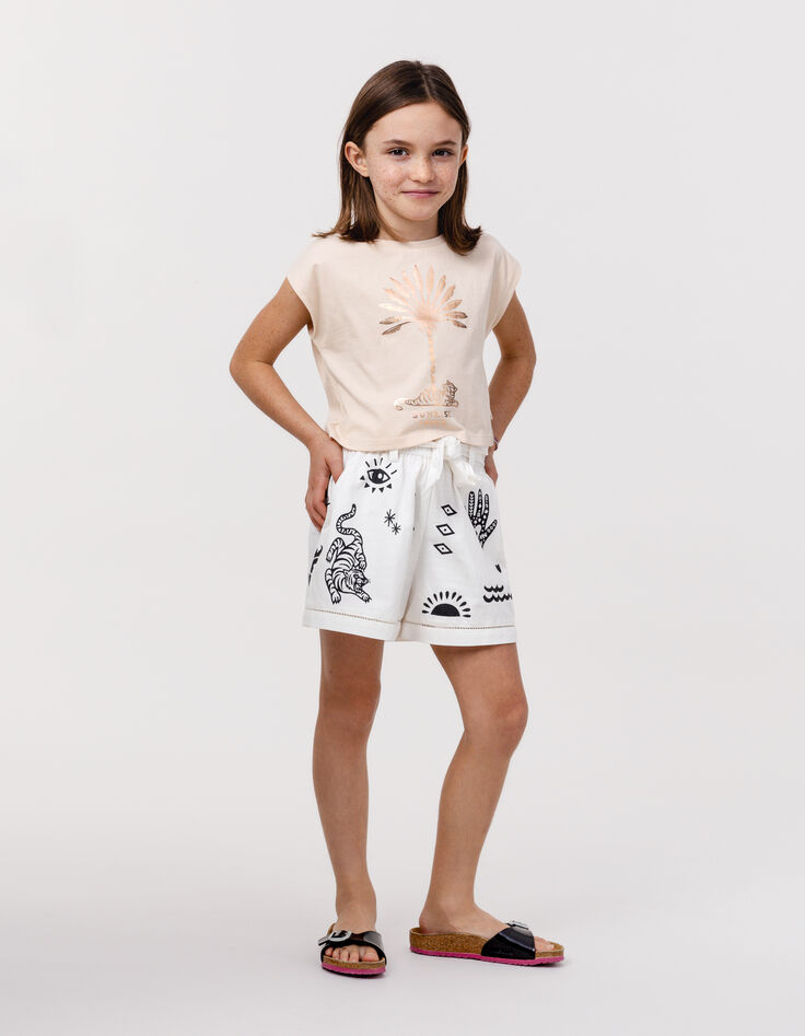T-shirt beige coton bio palmier-tigre copper fille-1