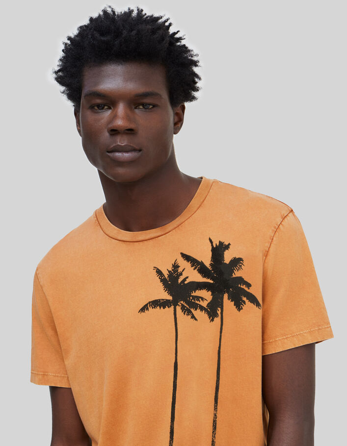 Cognac T-shirt opdruk palmen met borduursel Heren - IKKS