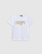 T-shirt blanc coton bio à message garçon-1