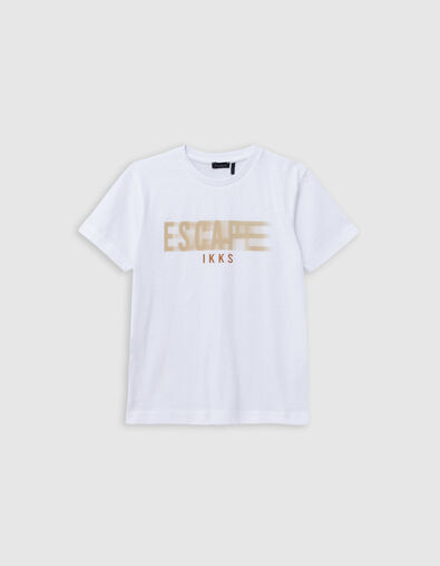T-shirt blanc coton bio à message garçon - IKKS