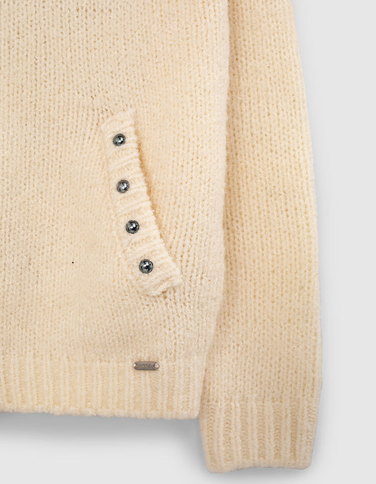 Girls’ ecru studded hooded cardigan-5 Girls’ ecru studded hooded cardigan-5