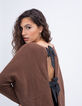 Cognacfarbener Rippenstrick-Pullover I.Code mit Schleife im Rücken-1