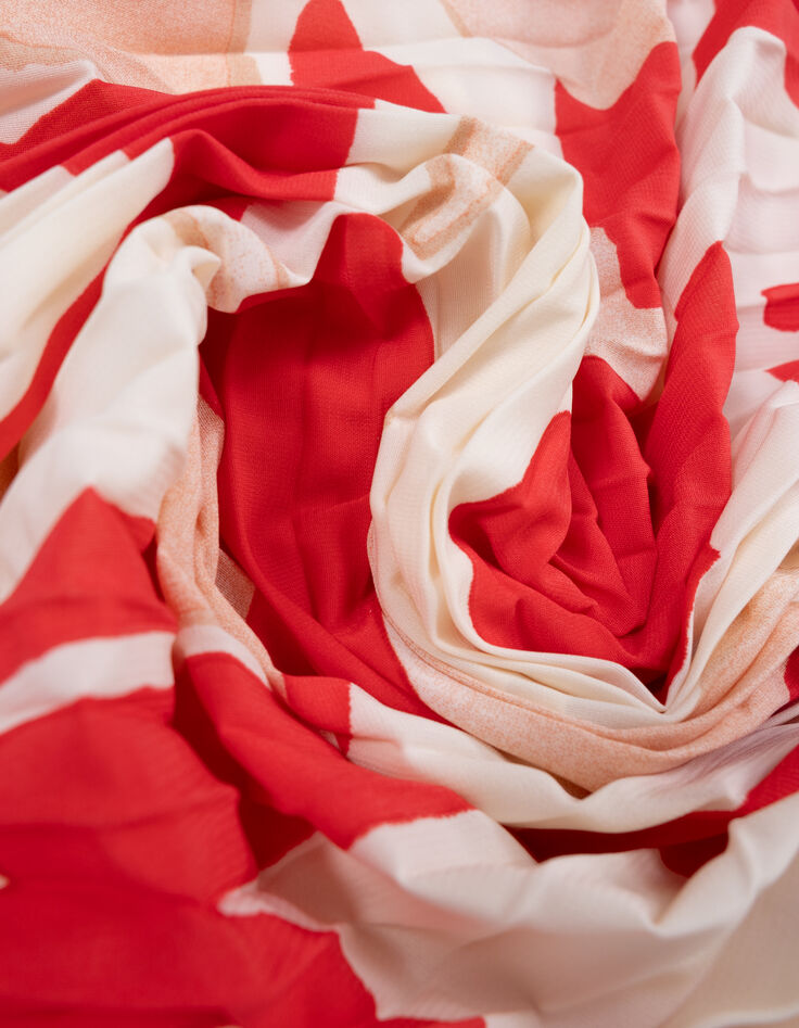 Roter, plissierter, geometrisch bedruckter langer Rock für Damen-7