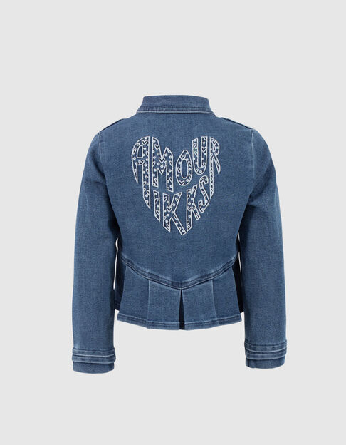 Blaue Mädchen-Jeansjacke mit Maxi-Stickmotiv im Rücken - IKKS