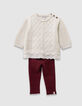 Set gebreide ecru trui en bordeaux legging babymeisjes-4
