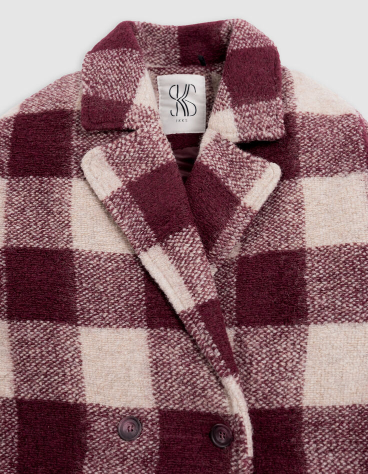 Girl's burgundy wool plaid coat-2 Girl's burgundy wool plaid coat-2