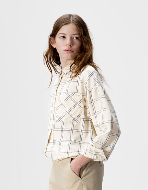 Girls’ ecru and black check shirt - IKKS