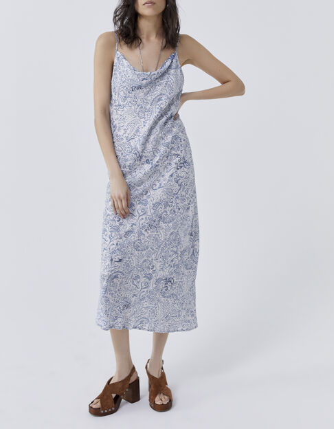 Blaues Midi-Damenträgerkleid mit Bandanaprint