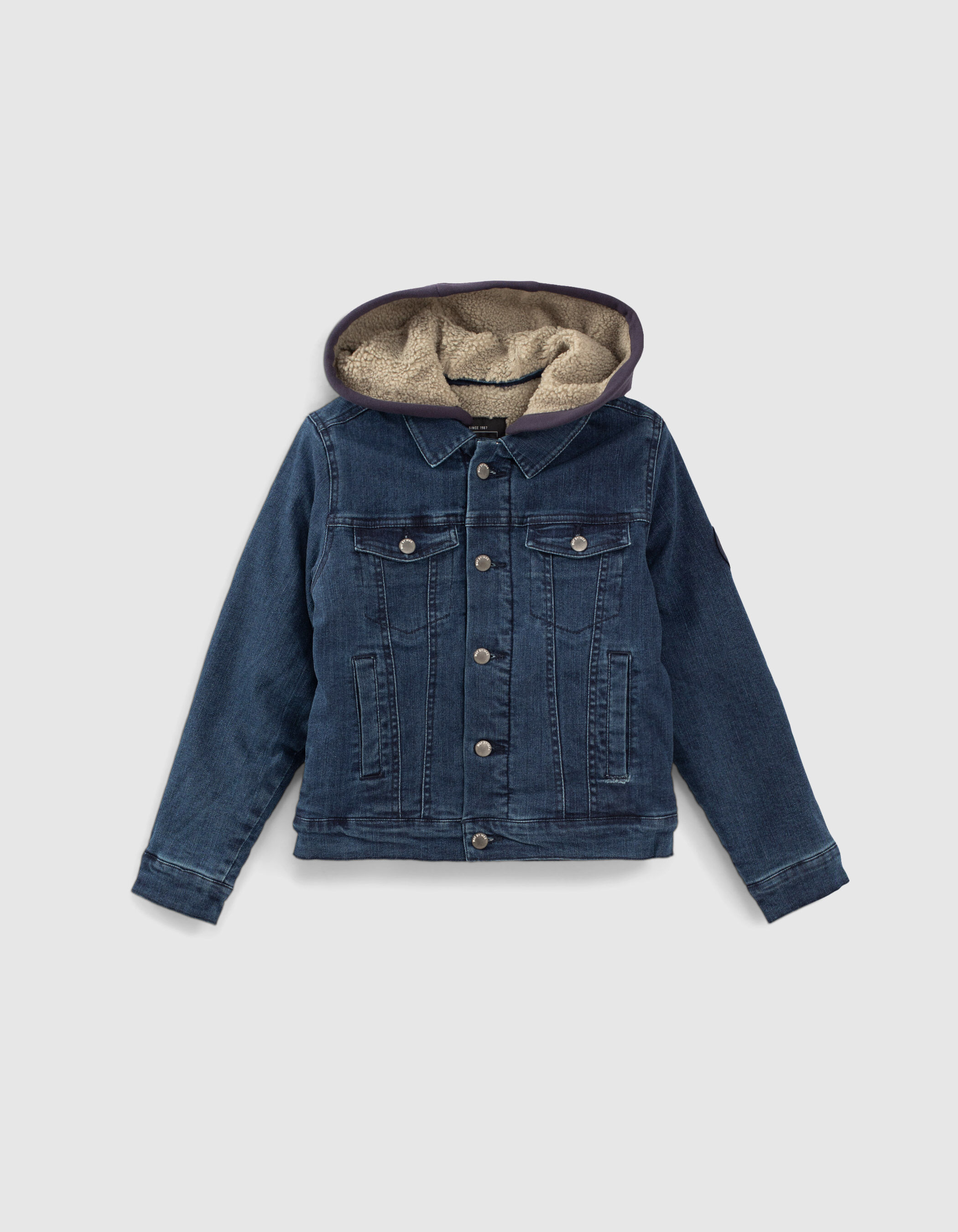 Veste en jean blue vintage a capuche amovible garcon
