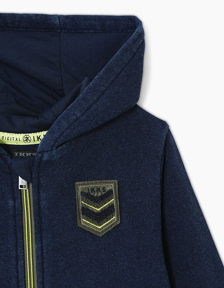 Cardigan indigo à patch army bouclette garçon -3