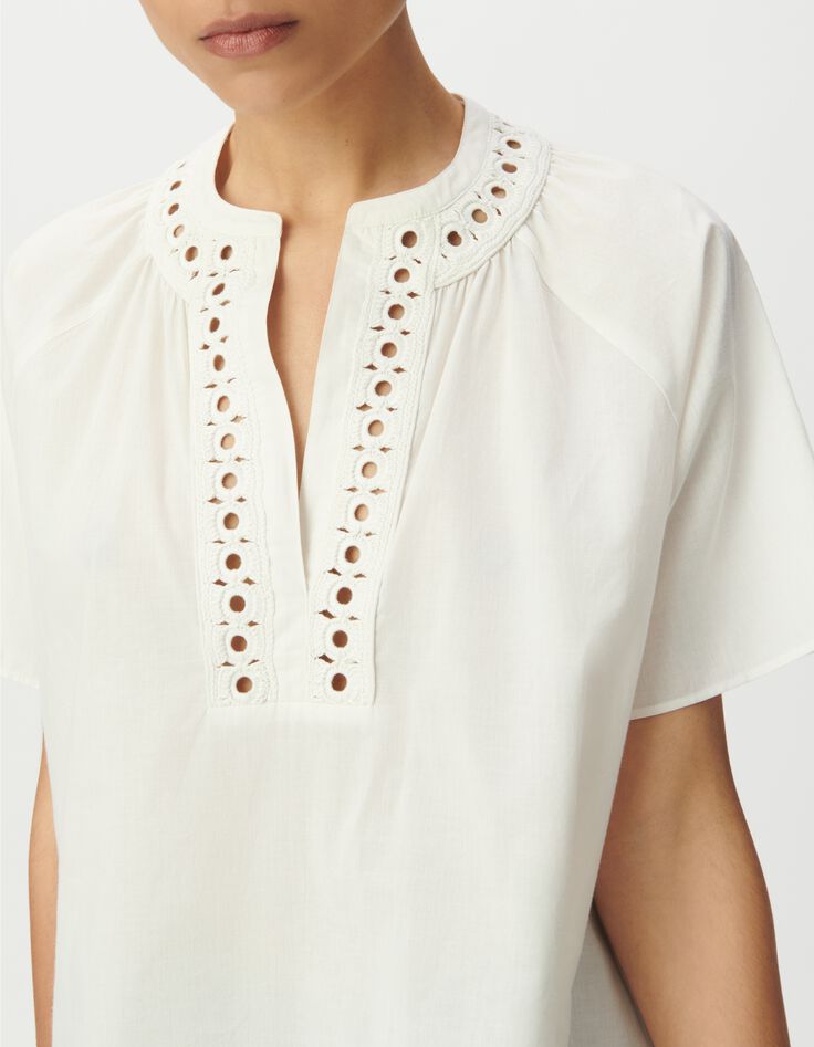 Blusa holgada de Mujer en algod&oacute;n org&aacute;nico crudo con escote bordado-4