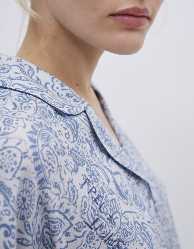 Women’s blue decorative print voile shirt-5 Women’s blue decorative print voile shirt-5