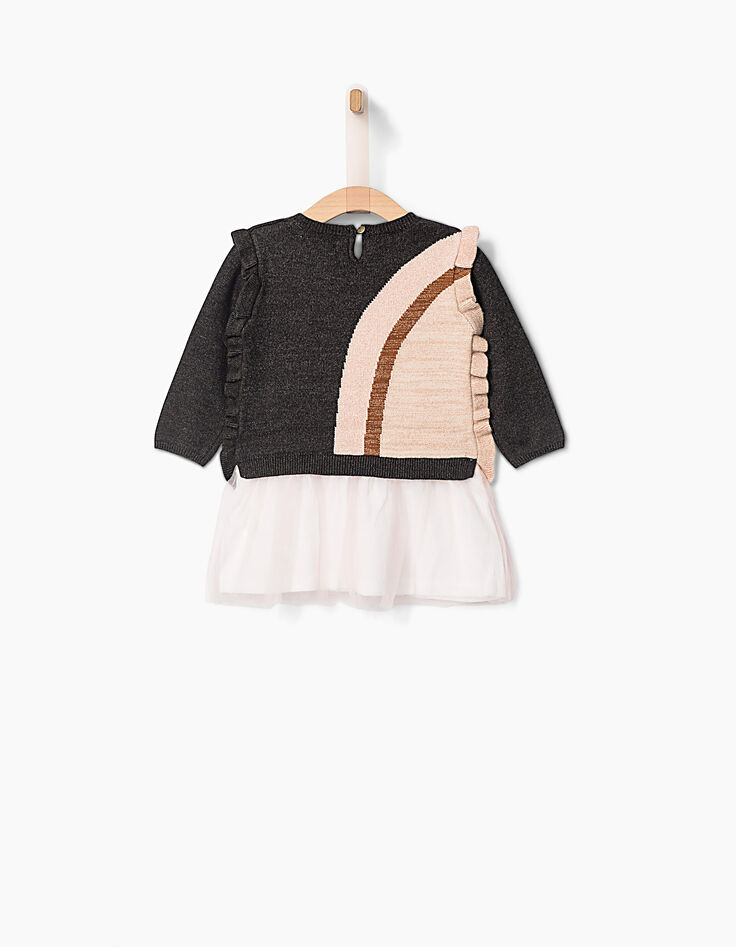 Robe bi-matière grise avec tutu rose bébé fille-3