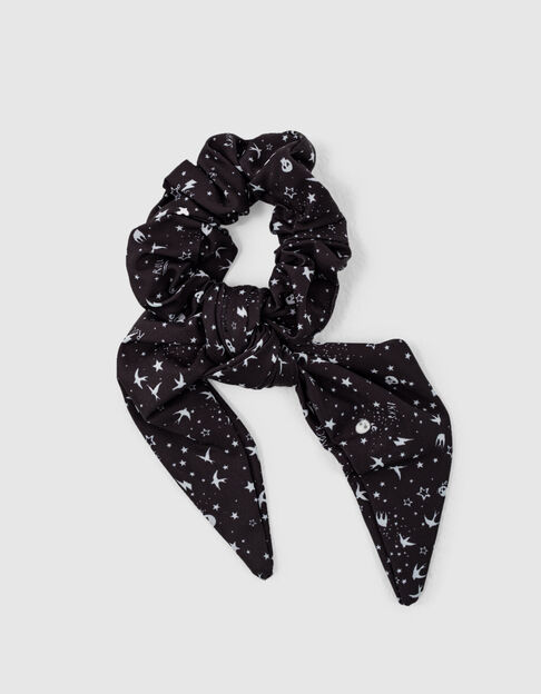 Zwarte sjaalscrunchie rockprint meisjes