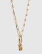 Collier grosse maille doré mousqueton et charms femme-4