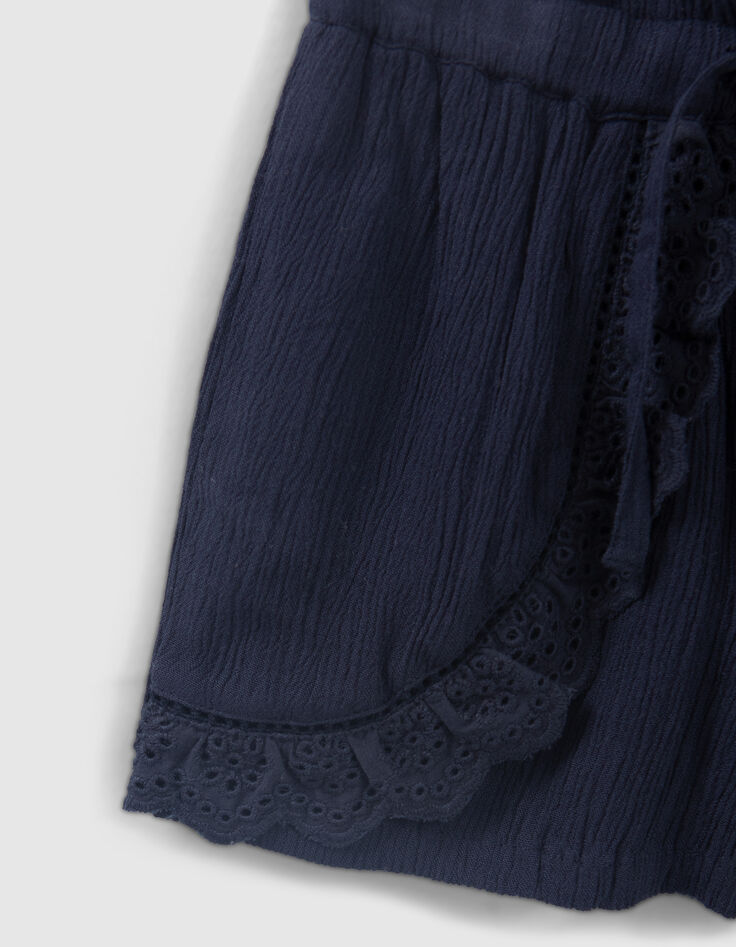 Baby girls’ navy shorts with embroidered ruffles-5