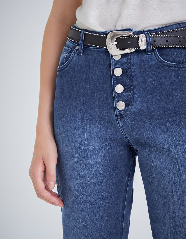 Jean droit bleu taille haute cropped effet sculpt up Femme-3
