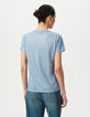 Camiseta manga corta azul irisado loose mujer-3