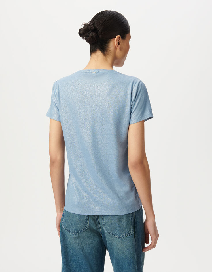 Camiseta manga corta azul irisado loose mujer-3
