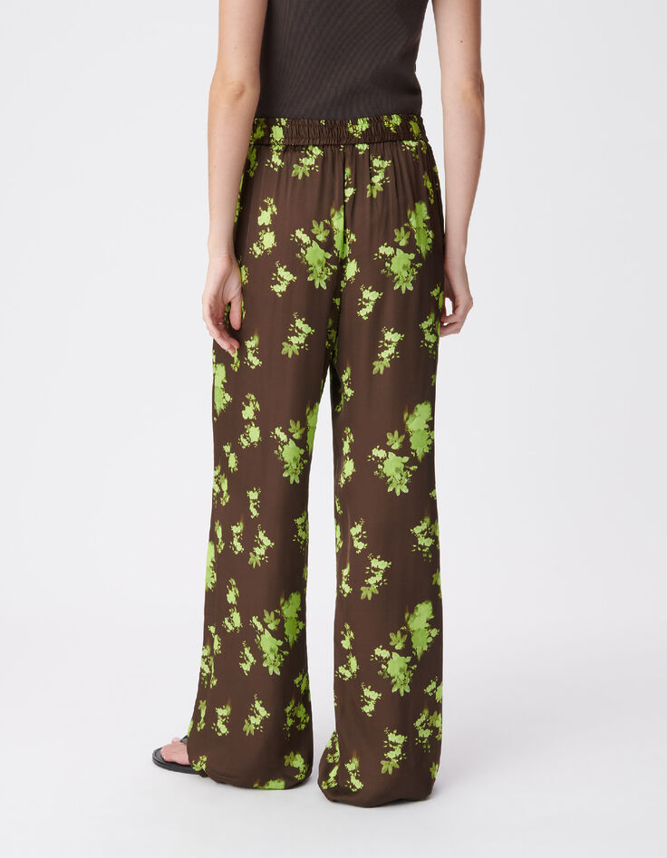 Pantalon fluide marron imprim&eacute; tachiste flou Femme-4