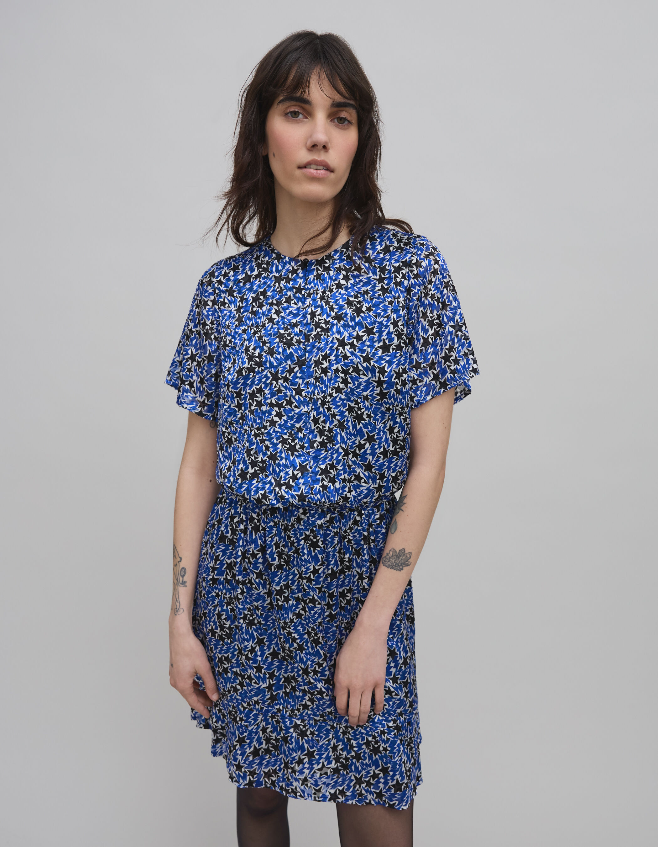 Robe bleue imprime etoiles eclairs Femme IKKS