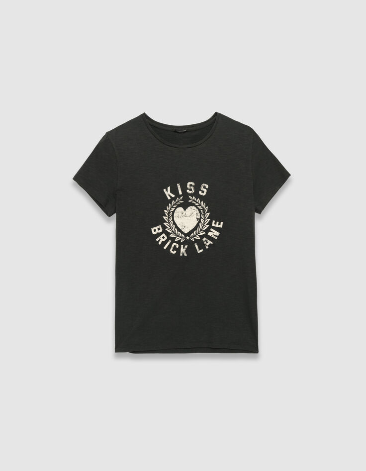 Graues Damen-T-Shirt Biobaumwolle Schriftzug Herzmotiv-5