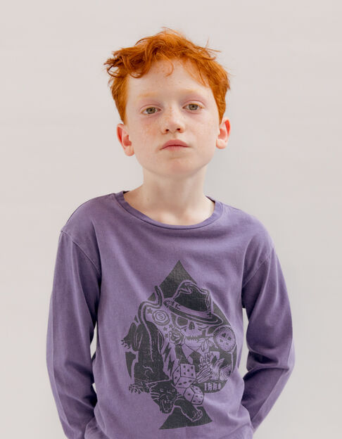 Boys’ violet T-shirt with rock ace of spades image - IKKS