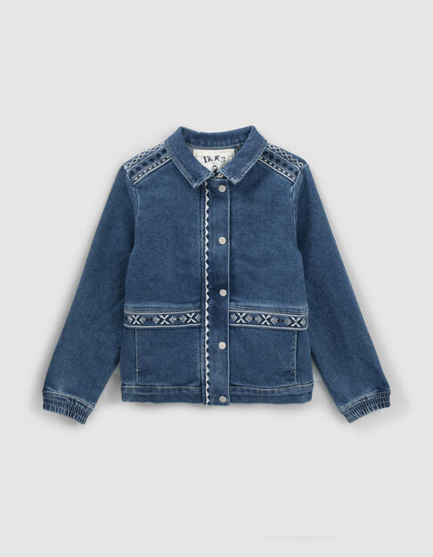 Blauw jeansjasje met borduursels meisjes - IKKS