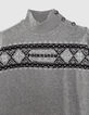 Grijze gebreide trui jacquard skistijl Dames-5