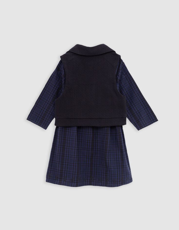 Marine kariertes 2-in-1-Kleid und Biker-Weste für Mädchen-3