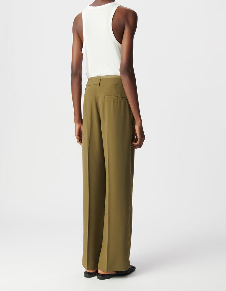 Pantalon de tailleur large kaki polyester recyclé Femme-4
