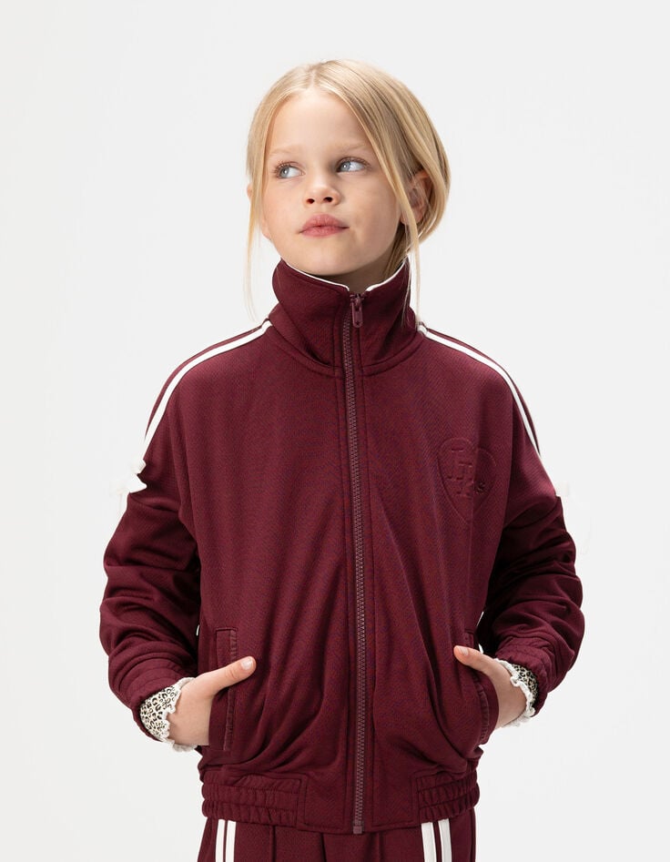 Cardigan zippé bordeaux noeuds écrus fille-1 Cardigan zippé bordeaux noeuds écrus fille-1