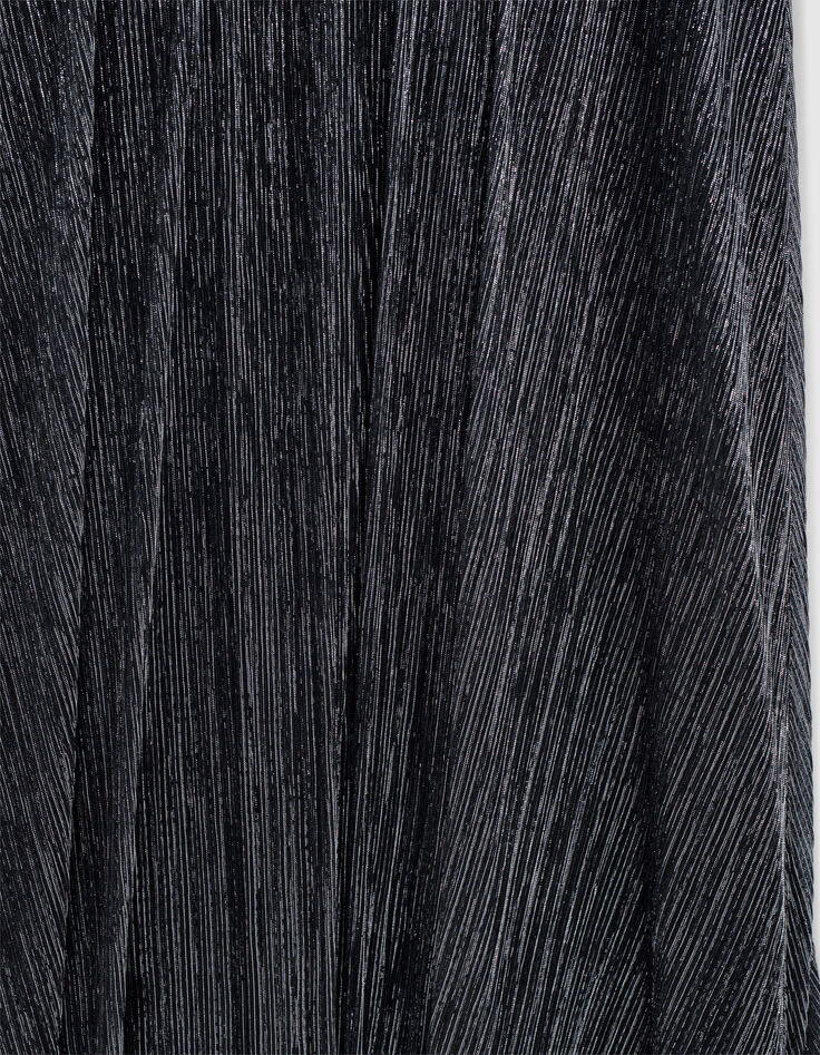 Langer, schwarzer Midi-Damenplisseerock mit Metallic-Optik-5