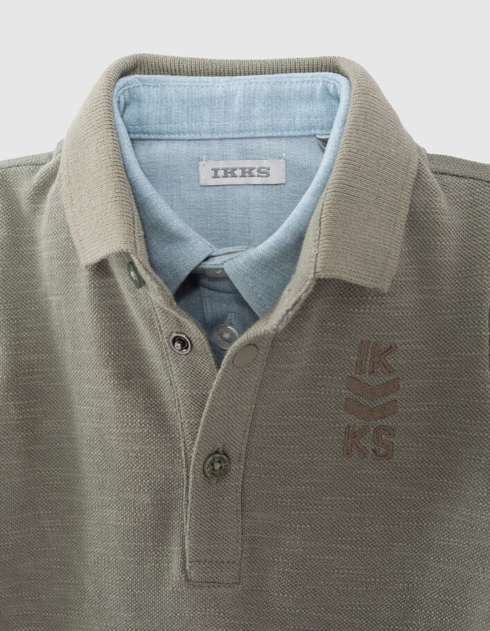 Baby boys’ khaki polo shirt, trompe-l’oeil shirt collar - IKKS