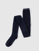 Girls’ navy knit tights with cable knit down legs-1