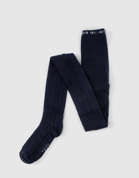 Girls’ navy knit tights with cable knit down legs
