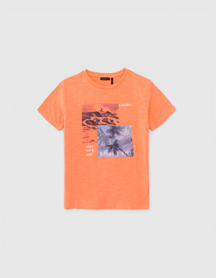 Camiseta naranja fluo algodón diseño lenticular niño-1