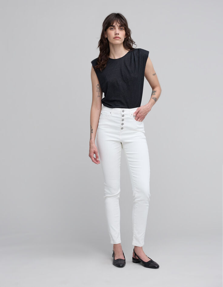 T-shirt noir sans manche à voile col rond Femme-1