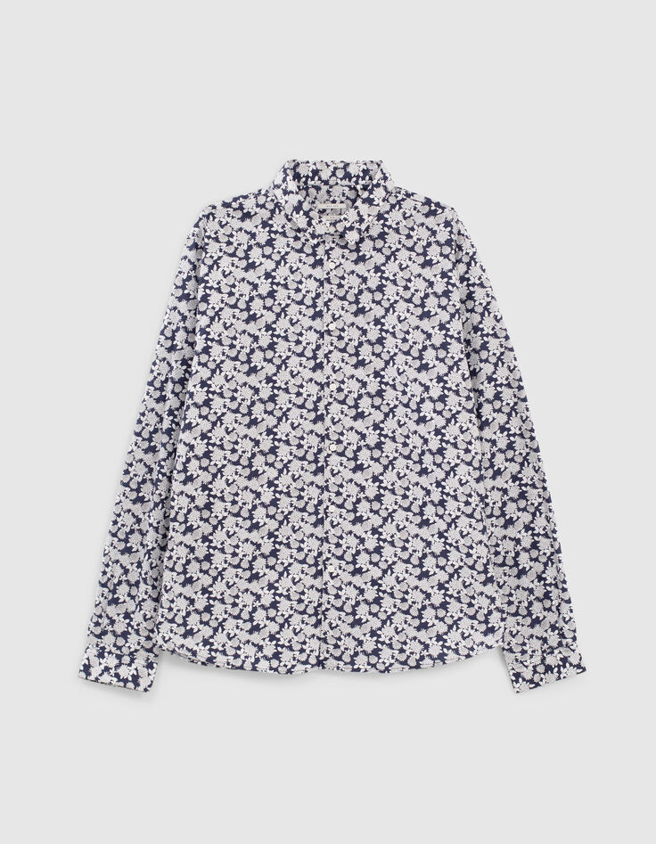 Chemise SLIM marine imprim&eacute; fleurs Homme-1