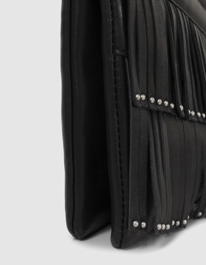 Women’s black fringed leather 1440 Reporter clutch bag - IKKS