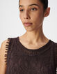Top sans manches bordeaux motifs brod&eacute;s crochet Femme-4