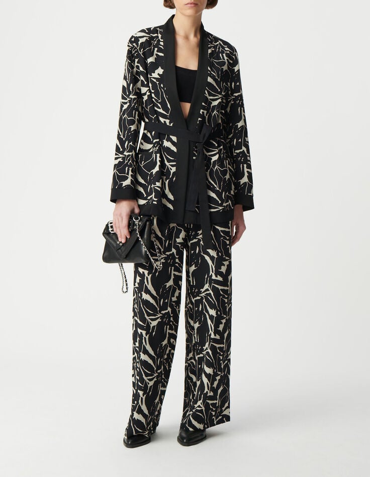 Veste r&eacute;versible noire imprim&eacute; fleurs z&eacute;br&eacute; Femme-4