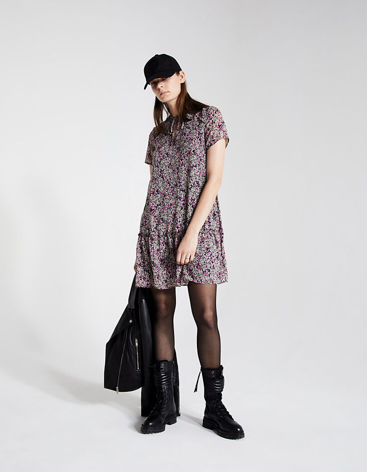 Multicoloured floral print ruffled babydoll dress-5