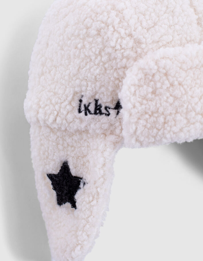 Baby girls' off-white Sherpa ear-flap hat, star embroidery - IKKS