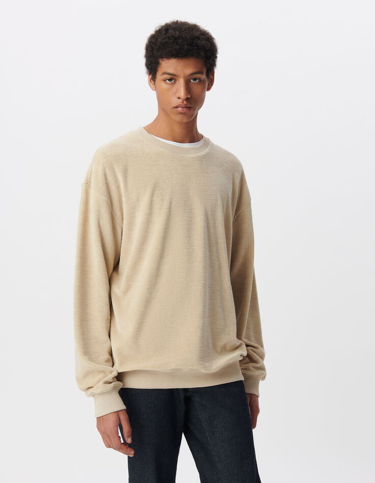 Sweat beige coton bio en éponge Homme-3