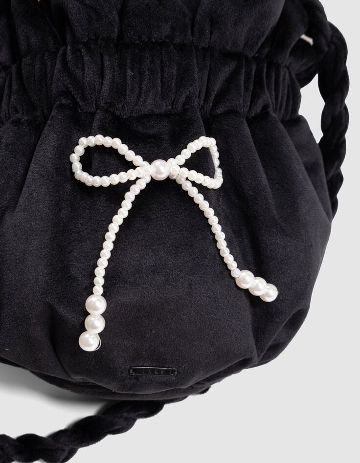 Girls’ black panne velvet bucket bag-4 Girls’ black panne velvet bucket bag-4