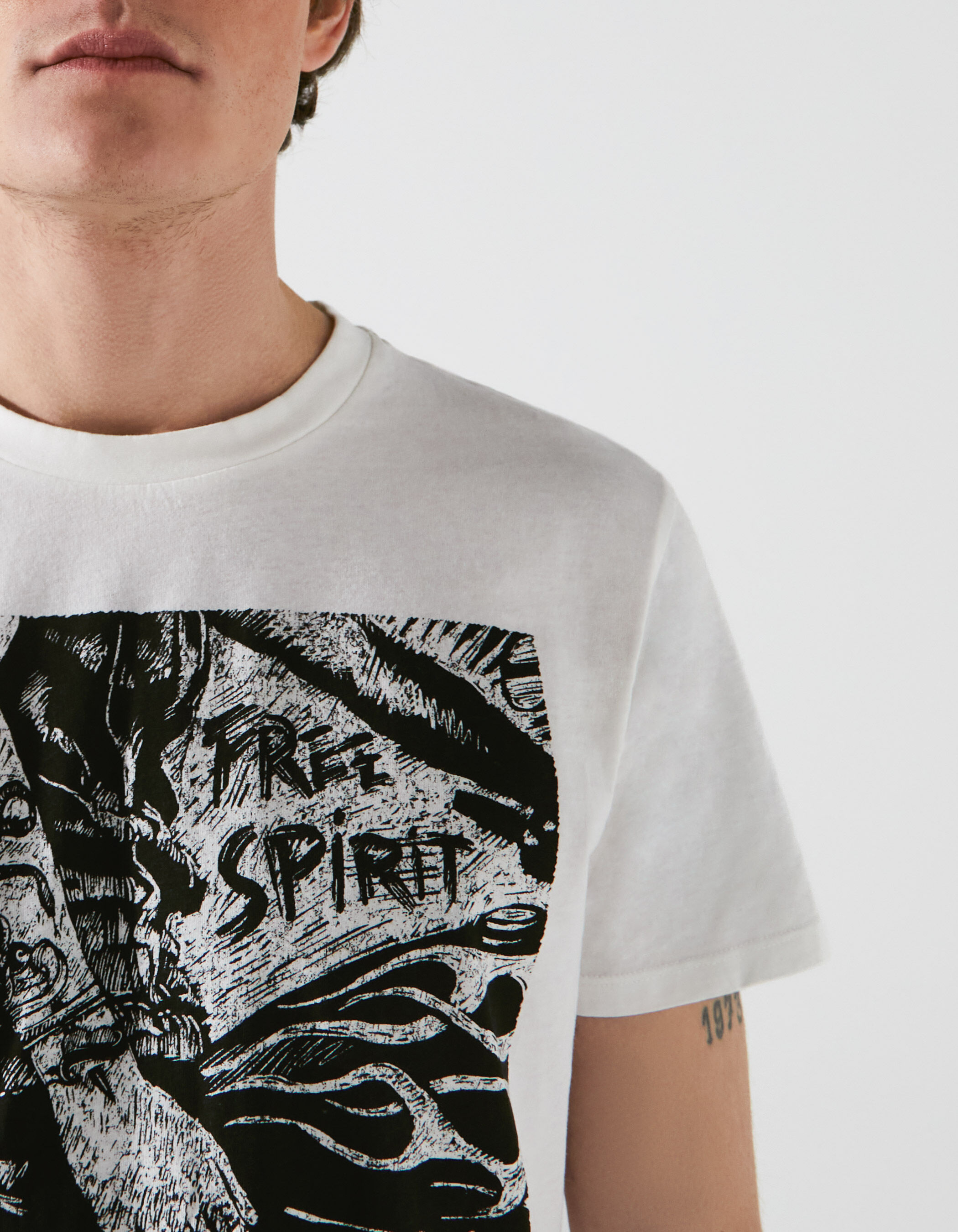 Off white T shirt bio opdruk rock tattoos Heren