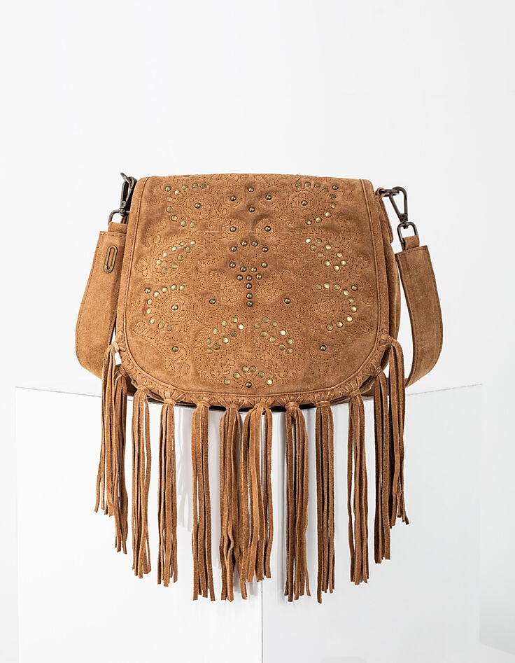Sac besace The Waiter en cuir franges et studs femme-1