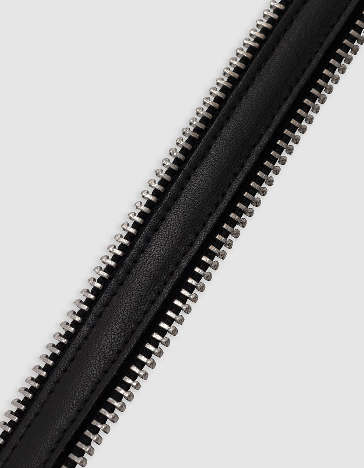 Schwarzer Lederg&uuml;rtel mit Rei&szlig;verschl&uuml;ssen Metallspitzen-3